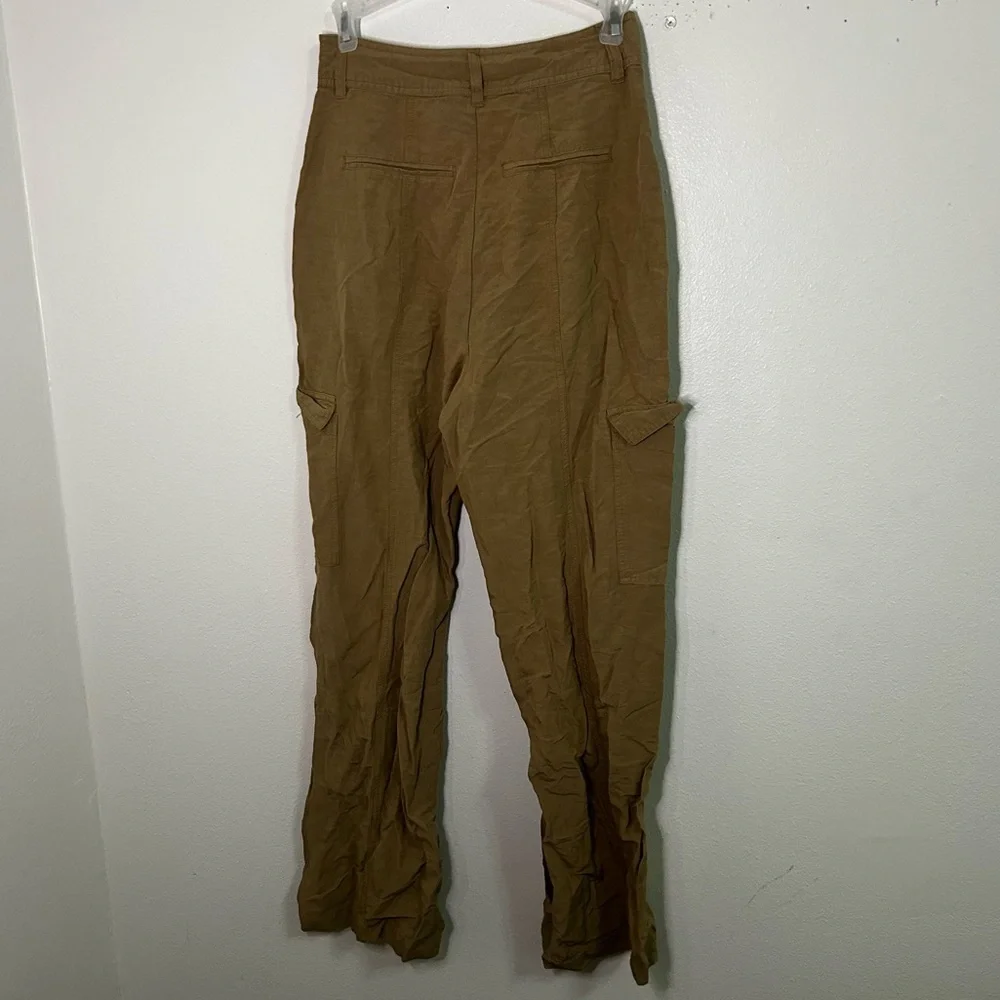 Zara linen blend khaki color cargo pockets pants
